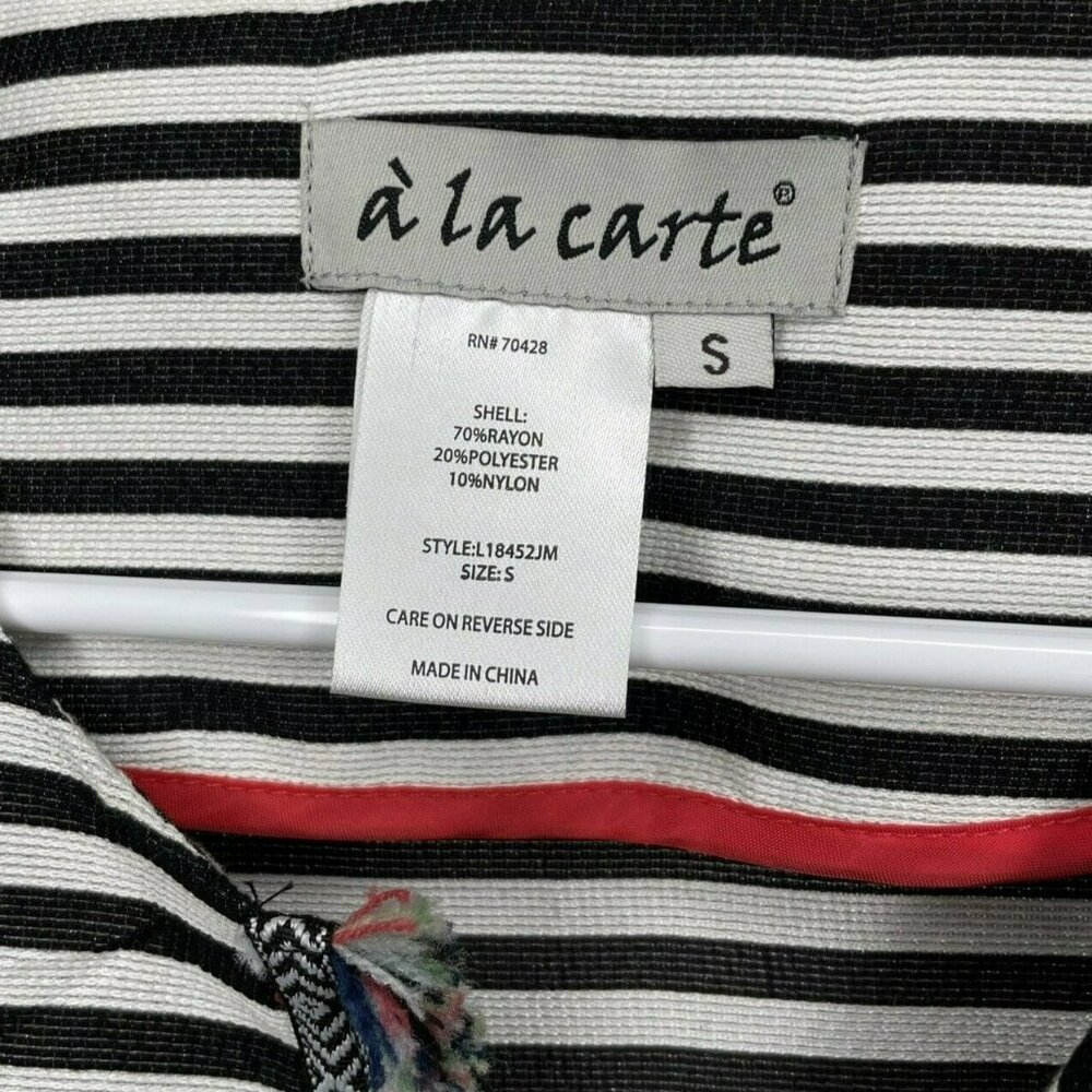 A LA CARTE Funfetti Black White Stripe Open Front Blazer Fringe Trim Wms Sz S - Picture 11 of 13